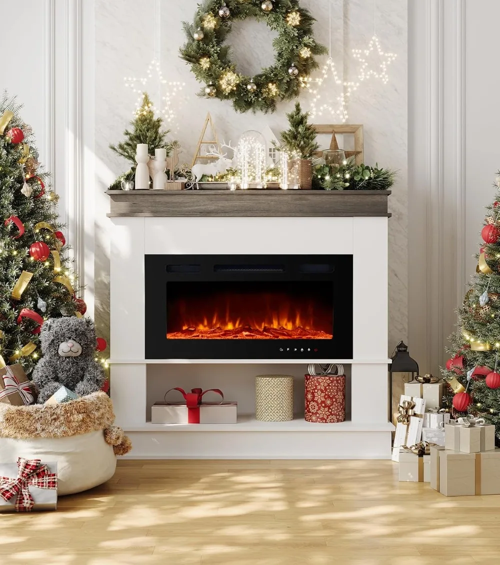30" Freestanding Electric Fireplace Heater with Mantel, 12 Flame Colors, 1500W for Living Room