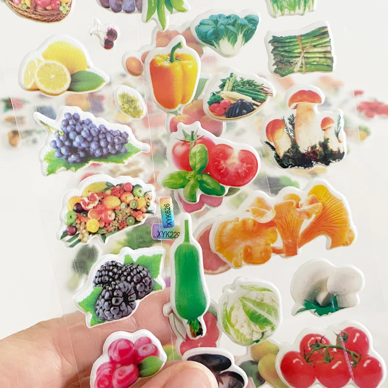 6 Sheets Kids Stickers 3D Puffy Bulk Stickers for Girl Boy Birthday Gift  Scrapbooking Fruit Vegetable