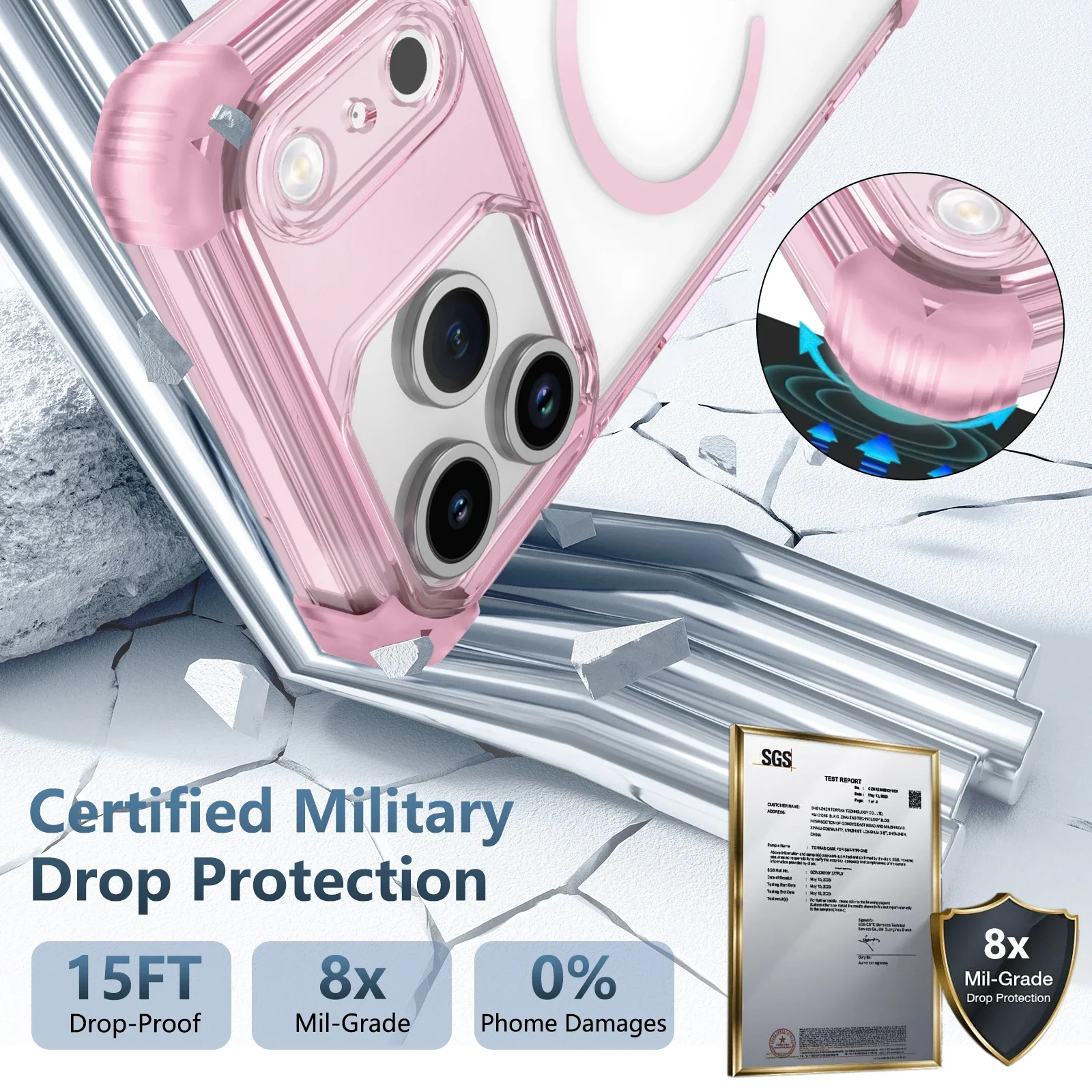 Enhanced Armor Shockproof Magnetic Wireless Charging Transparent Case with Magsafe Cover
