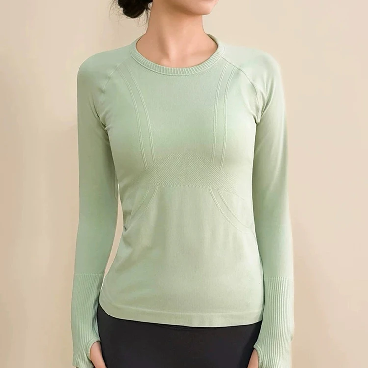Yoga-Kleidung Herbst Pilates Langarm-Trainingskleidung Nahtlose Hautfarbene Fitnesskleidung Eng Anliegende Sport-Tops – Detail 4