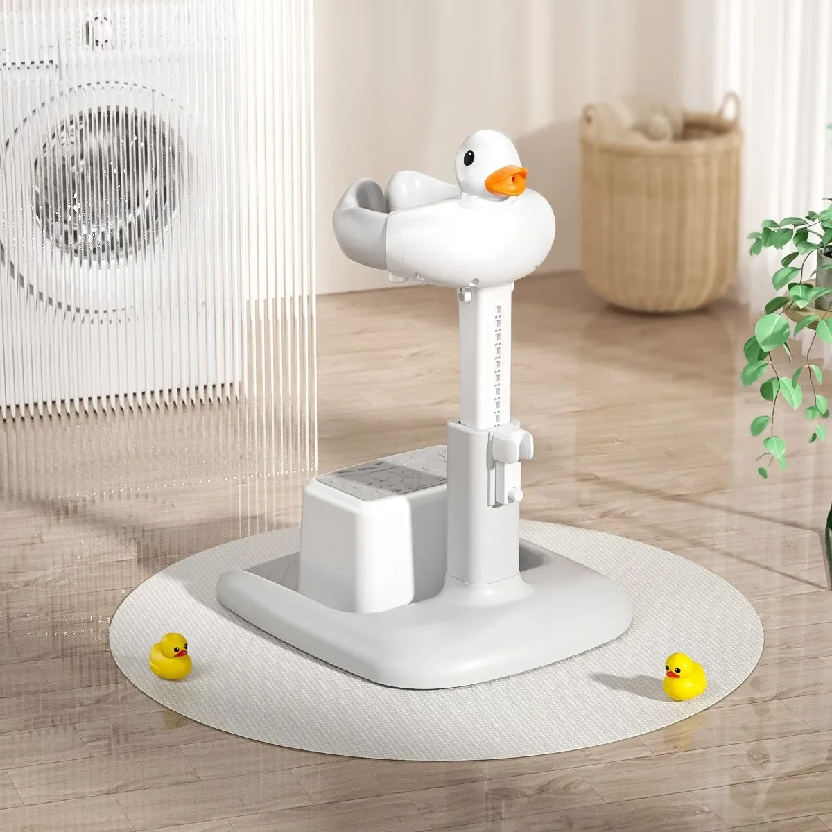Portable Non-slip Duck Shaped Baby Bath Racks Shower Helper Handle Adjust Length Stand Themselves for Standing Toddler Shower