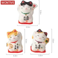 Pack of 3 Pieces Mini Ceramic Lucky Fortune Cat, Desktop Car Decoration Figurines Cute Kitten Maneki Neko Ornament 1.3 Inch Tall 4