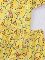 Yellow duck print pajama set Comfortable short-sleeved lapel top and elasticated waist shorts Women's loungewear - Image 6