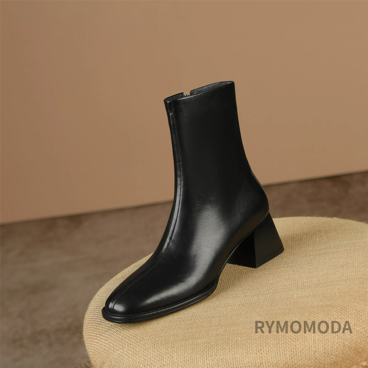 Women Ankle Boots Handmade Luxury Genuine Leather Medium Heels Zipper Black Short Boot Elegant Female Booties Designer Shoe 42