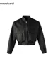 Mauroicardi Spring Autumn Cool Short Loose Black Hard Pu Leather Bomber Jacket Men Zipper Pockets Luxury Designer Clothes 2023 5