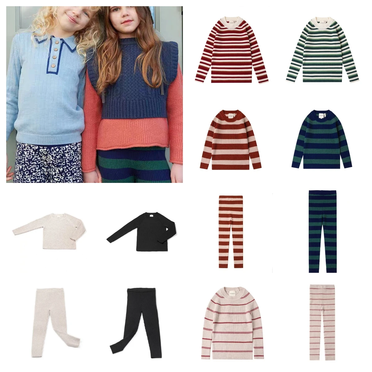 

Детский свитер 2023 КП зимняя одежда для маленьких девочек вязаный полосатый свитер и вязаные штаны комплект одежды детская одежда верхняя одежда