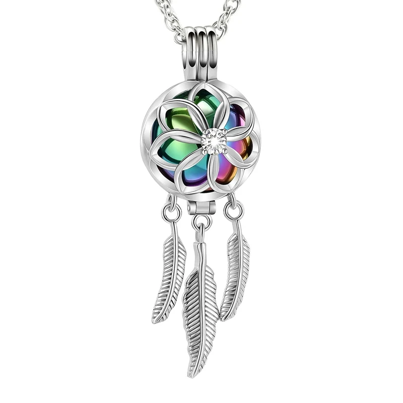 Cremation Jewelry Urn Pendant Necklace with Hollow Urn Cremation Jewelry for Ashes Dream Catcher Shape Pet Cremation Portable Memorial Box