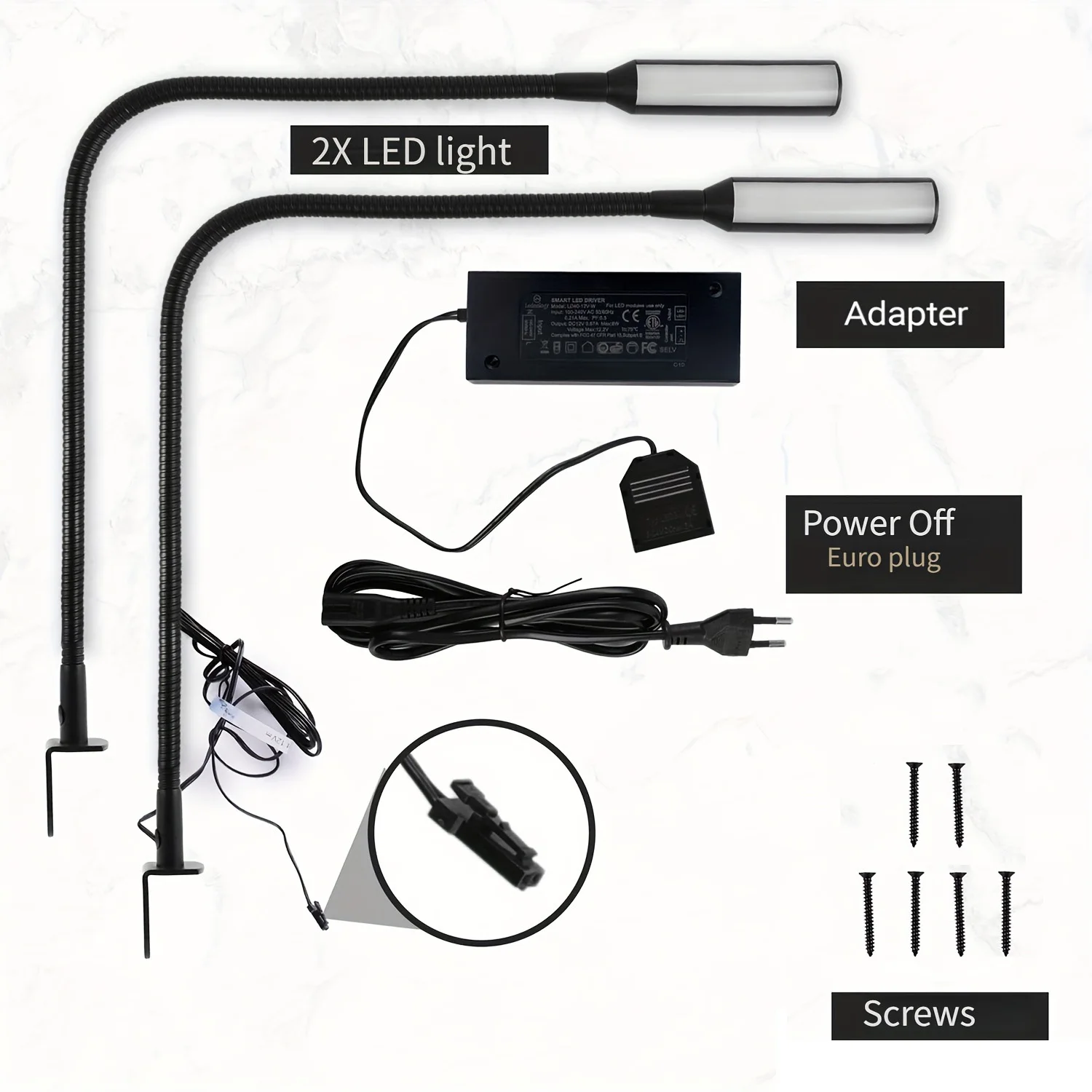 2 יחידות תאורת קריאה LED מותקנות על הקיר עם צווארון גוזן גמיש, תאורת ספר ניתנת לכיוון לקריאה במיטה עם יציאת טעינה USB
