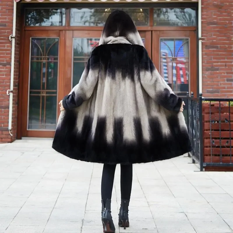 Imitation Mink Coat Female 2023 Autumn Winter New Whole Mink Hooded Medium Length Mink Fur Female Coat Foreign Style Commuting