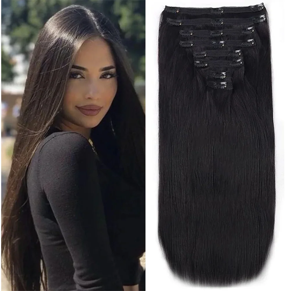 Clip In Hair Extensions 100% Human Hair Brazilian Straight Clip In Natural Black Color Ins Remy Full Head For Women