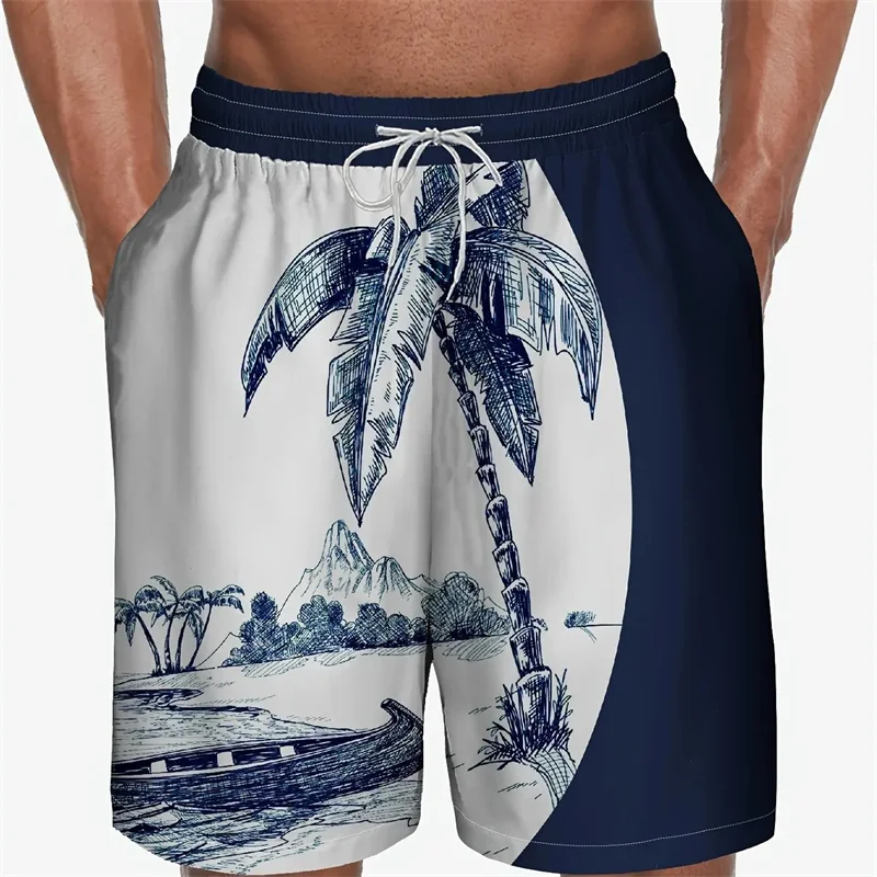 3D Print Colourful Beach Short Pants Men's Coconut Tree Pattern Board Shorts Summer Hawaiian Casual Loose Gym Sports Swim Trunks 4