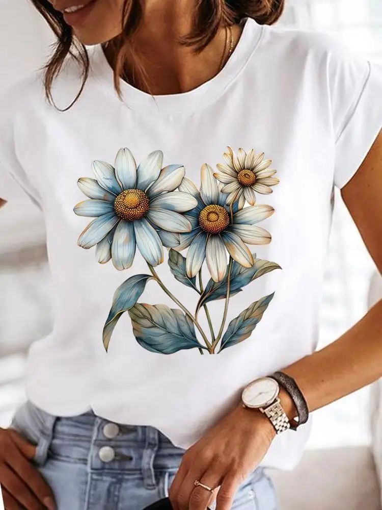 Clothes T Female Clothing For Women Graphic Tee Fashion Lady Sweet Flower 90s Casual Top O-neck Short Sleeve Print T-shirts