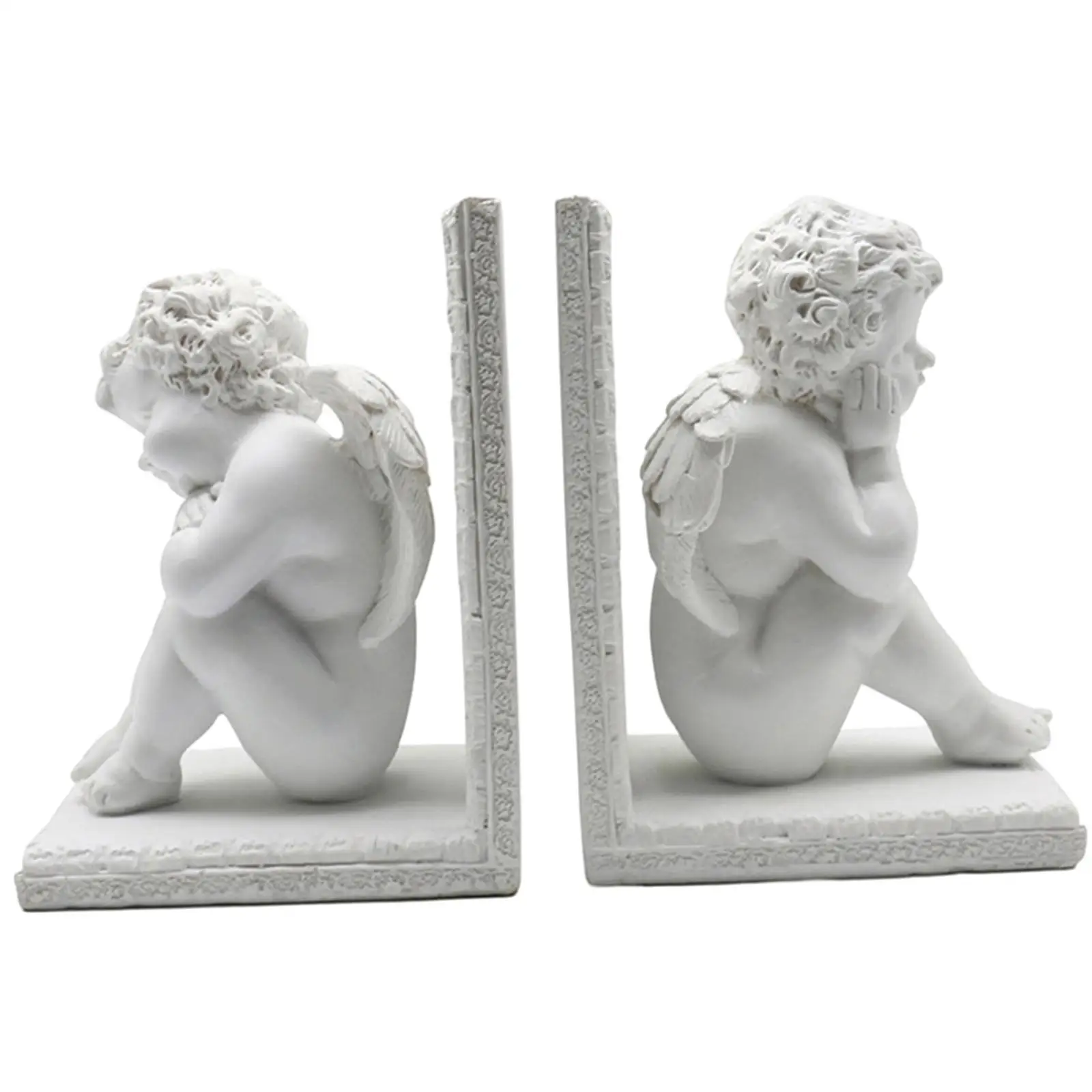 2x Angel Statues Bookends Collectible Art Crafts Ornament Sculpture Book Holders for Entrance Office Cabinet Living Room Bedroom