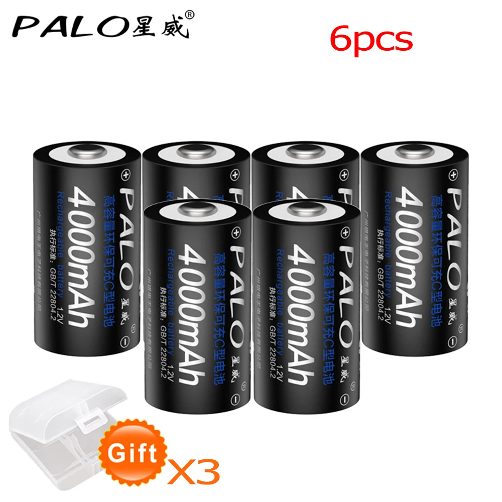 PALO R14 C Cell battery C size rechargeable battery 1.2V 4000mAh NI-MH + intelligent fast charging LCD charger for AA AAA C D 9V coin cell Batteries