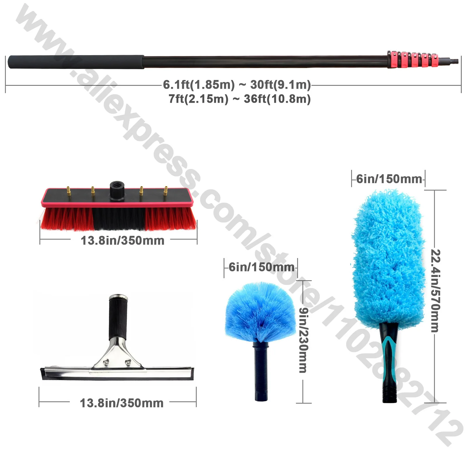 Water Fed Pole System 30/36ft Extension High Reach Window Cleaning Ceiling Duster Cobweb Kit For Household Telescopic Tool