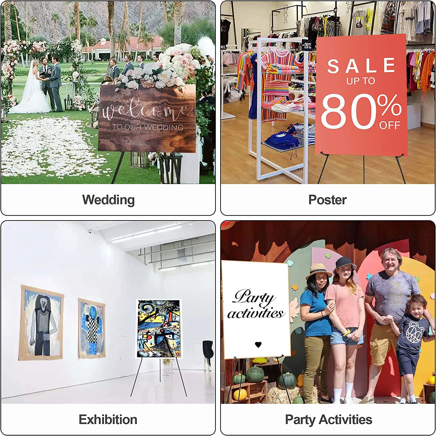 Display Easel Stand for Wedding Sign & Poster 63'' Portable Art Easel for  Floor Adjustable Metal Easel Black Art Supplies