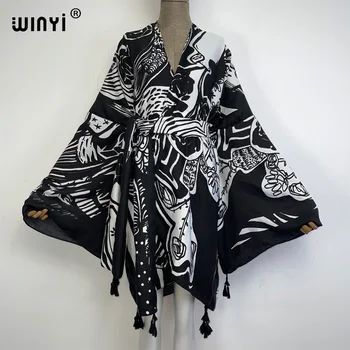 WINYI 2023 Bikini Cover-ups Fashion printing Self Belted Women Summer Clothing Kimono party Dress Beach Wear Swim Suit Cover Up 1