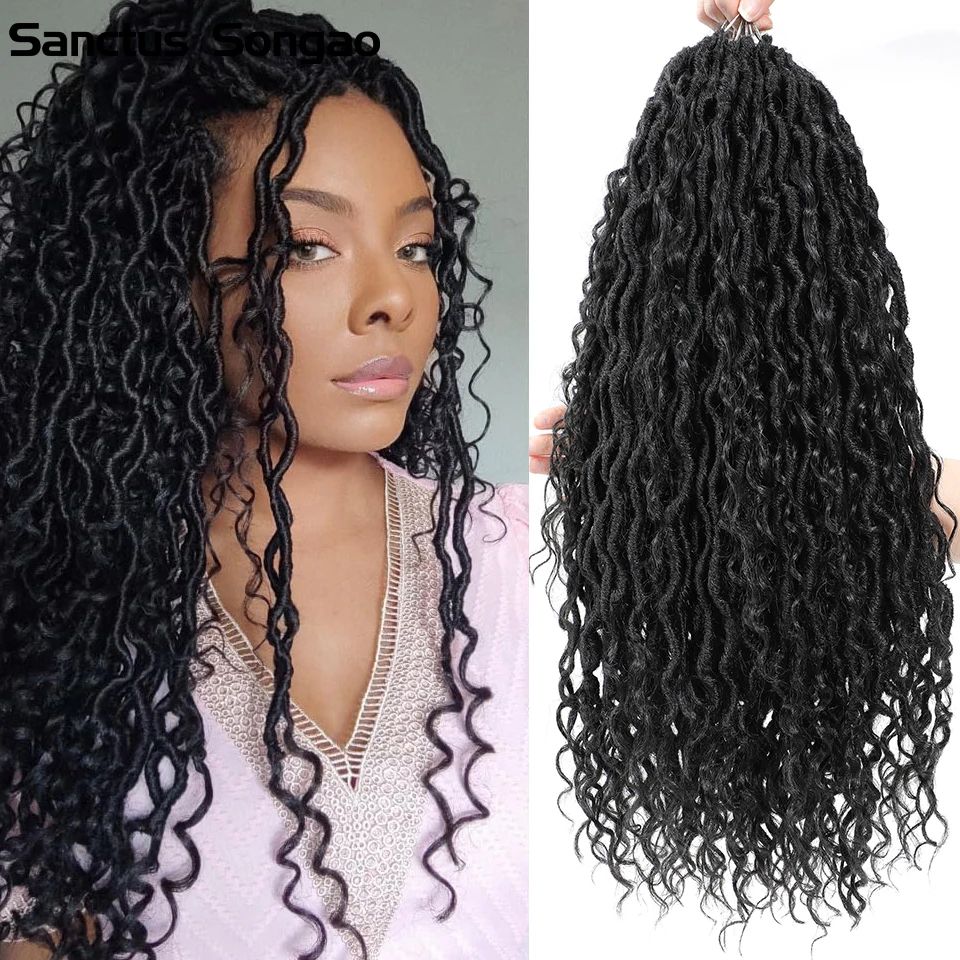 

18 Inch Synthetic Goddess Faux Locs Hair Extension Bohemian Crochet Braids Hair Boho Crochet Hair Faux Locs Crochet Braids Hair