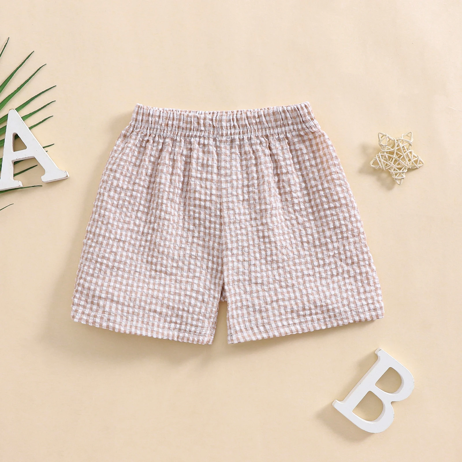 FOCUSNORM 0-4Y Little Kids Girls Boys Summer Shorts 5 Colors Plaid Print Casual Elastic Short Pants for Newborn