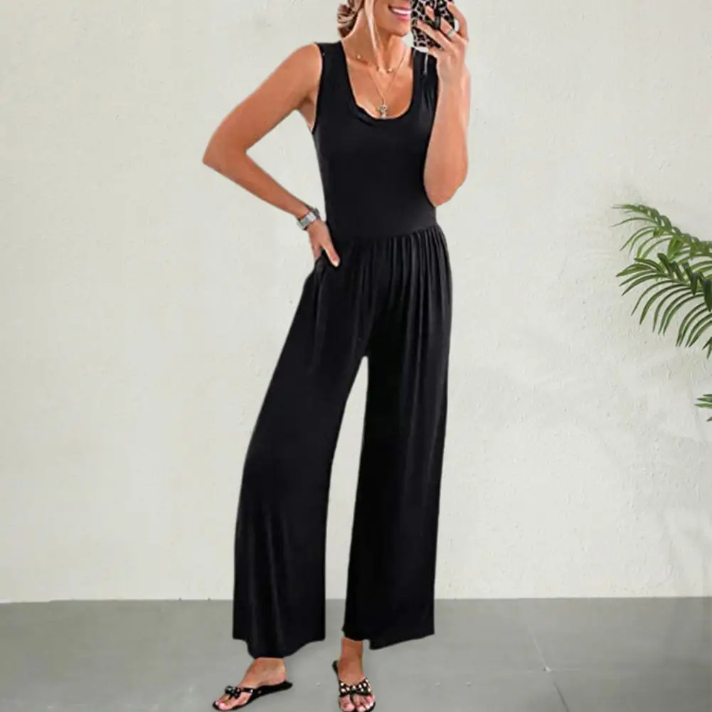 

Women Solid Color Jumpsuit Stylish Women's Jumpsuit With Wide Leg High Waist For Wear Commuting School Outfits High-waisted