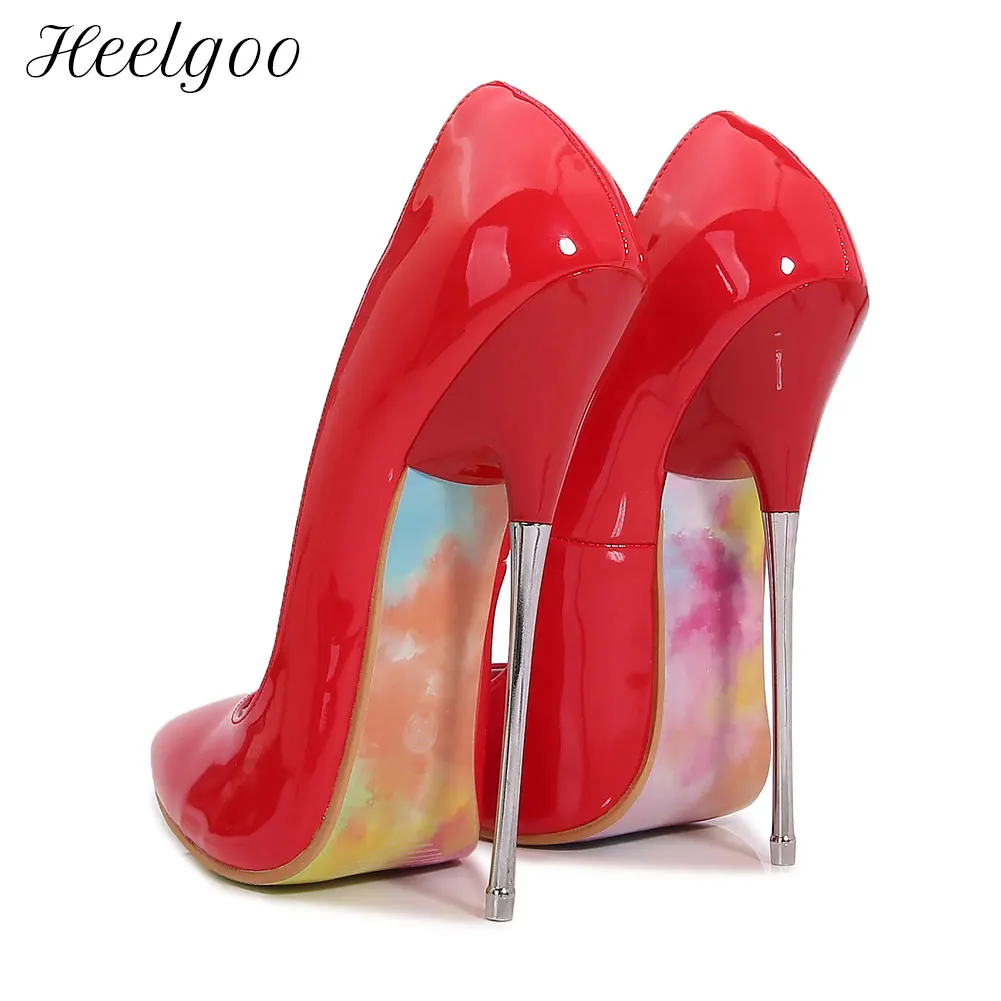 

Heelgoo Floral Bottom Women 16cm Ultra High Metal Heel Shoes for Wide Leg Plus Size 35-46 Sexy Slip On Stiletto Pumps Red Black