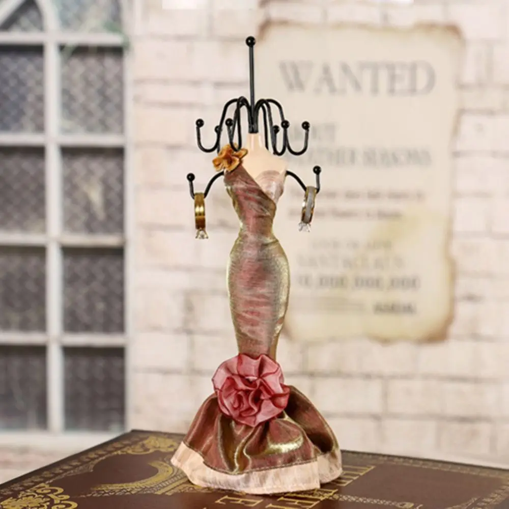 

Princess Necklace Mannequin Display Stand Ring Luxury Earrings Stand Holder Display Rose Lace Evening Gown Jewelry Display Rack