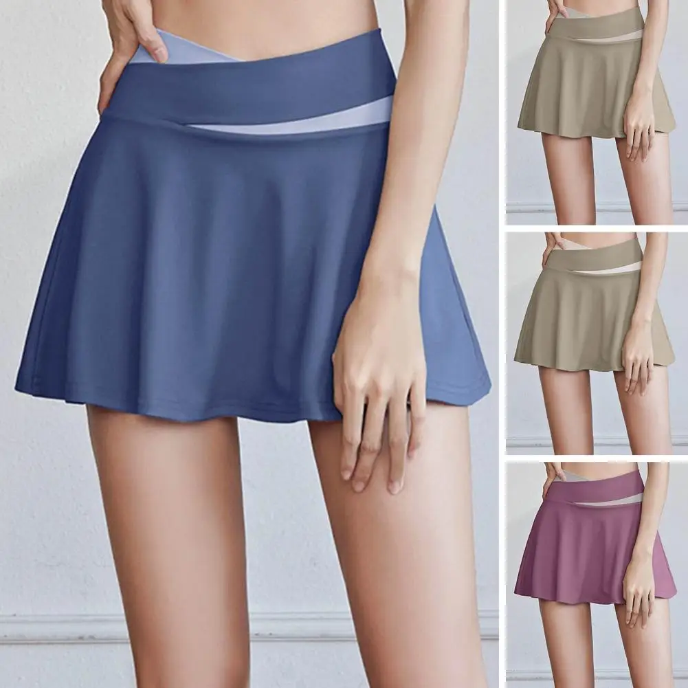 Inner Pocket Elastic Waistband Tennis Skirt Solid Color Quick Drying Women High Waist Mini Skater Skirt Sportwear 골프 스커트