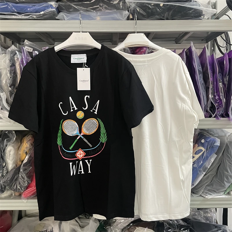 

Top Version Black White Casual Men Women Oversize O-Neck Casablanca Tennis Racket T-shirt Tees Goth
