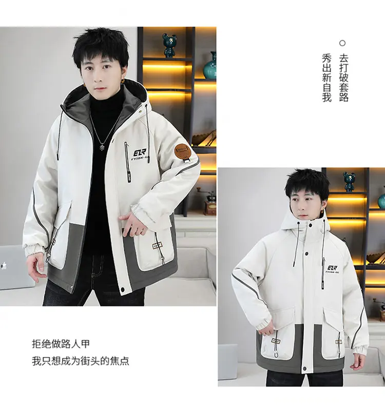 Modische Herren-Fleece- und verdickte Kapuzenjacken, 2025, Herbst-Winter, warme Parkas, Jugend-Outwear, winddicht, lose Plüsch-gepolsterte Mäntel – Detail 8