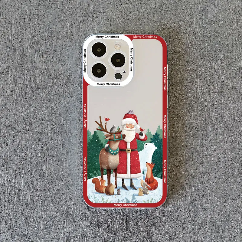 Luxury Cartoon Christmas Clear Phone Case - Simple Santa Transparent Design