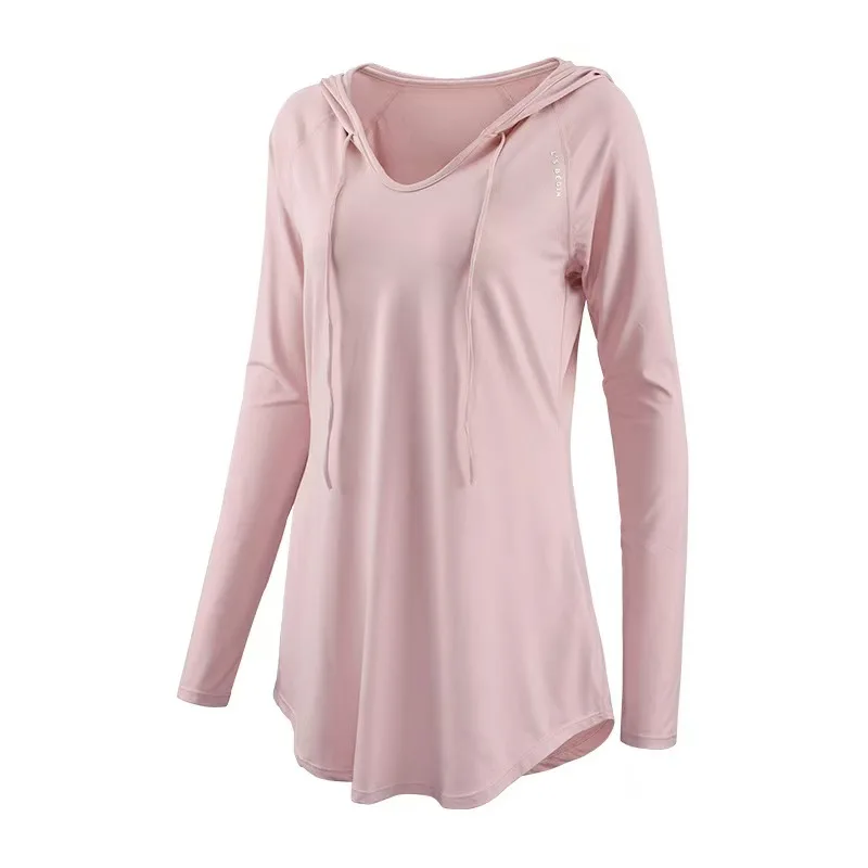 Yoga Clothing Sports Top Women's Casual Loose Cover Shirt, Long Sleeved Quick Drying Hooded Running Training Fitness Jacket 4