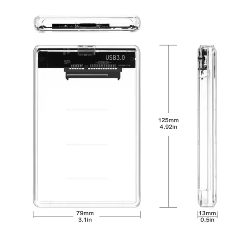 2.5 Inch USB3.0 External HDD Case 5Gbps Transparent Hard Disk Case for Laptop PC