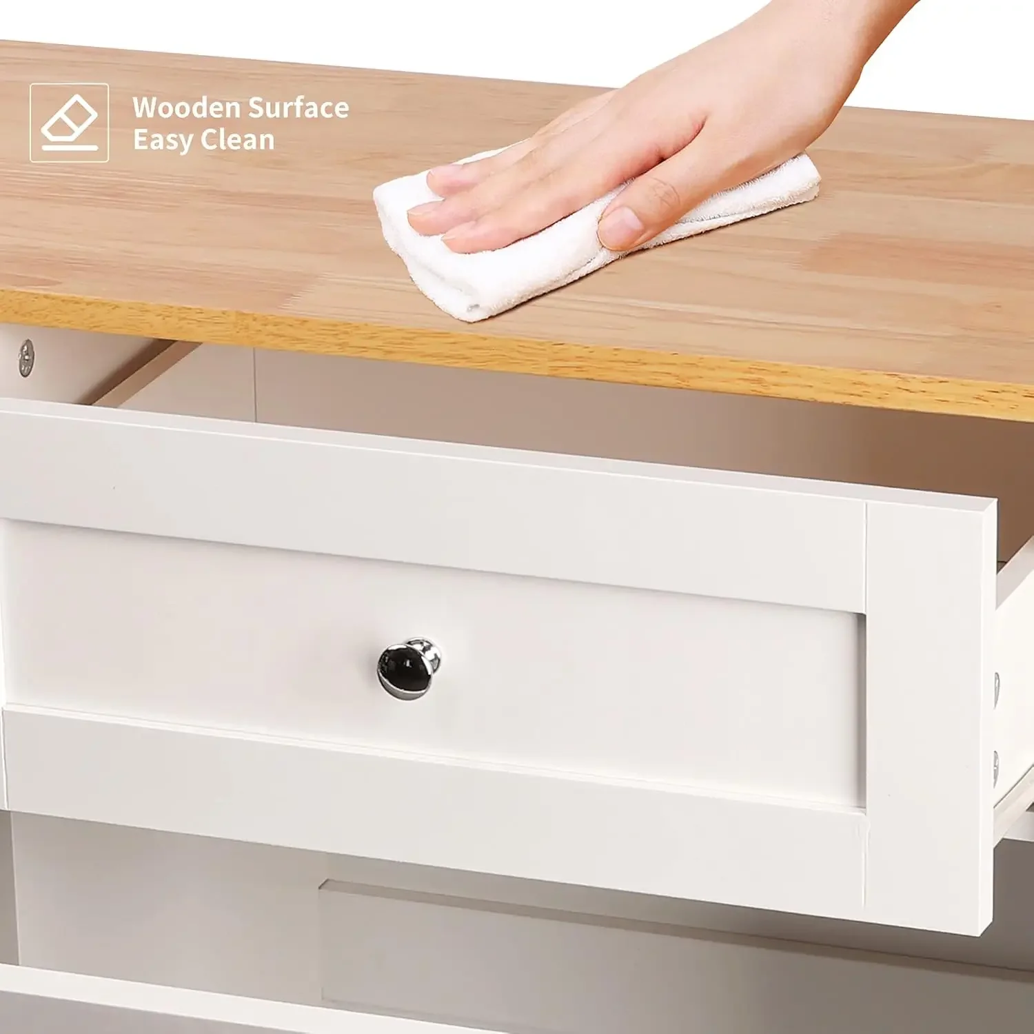 Out Trash Cabinet Can Bin Kitchen 20 Gallon Wooden Free Standing Laundry Sorter,Recycling Cabinet with Hideaway Drawer, (White) 6