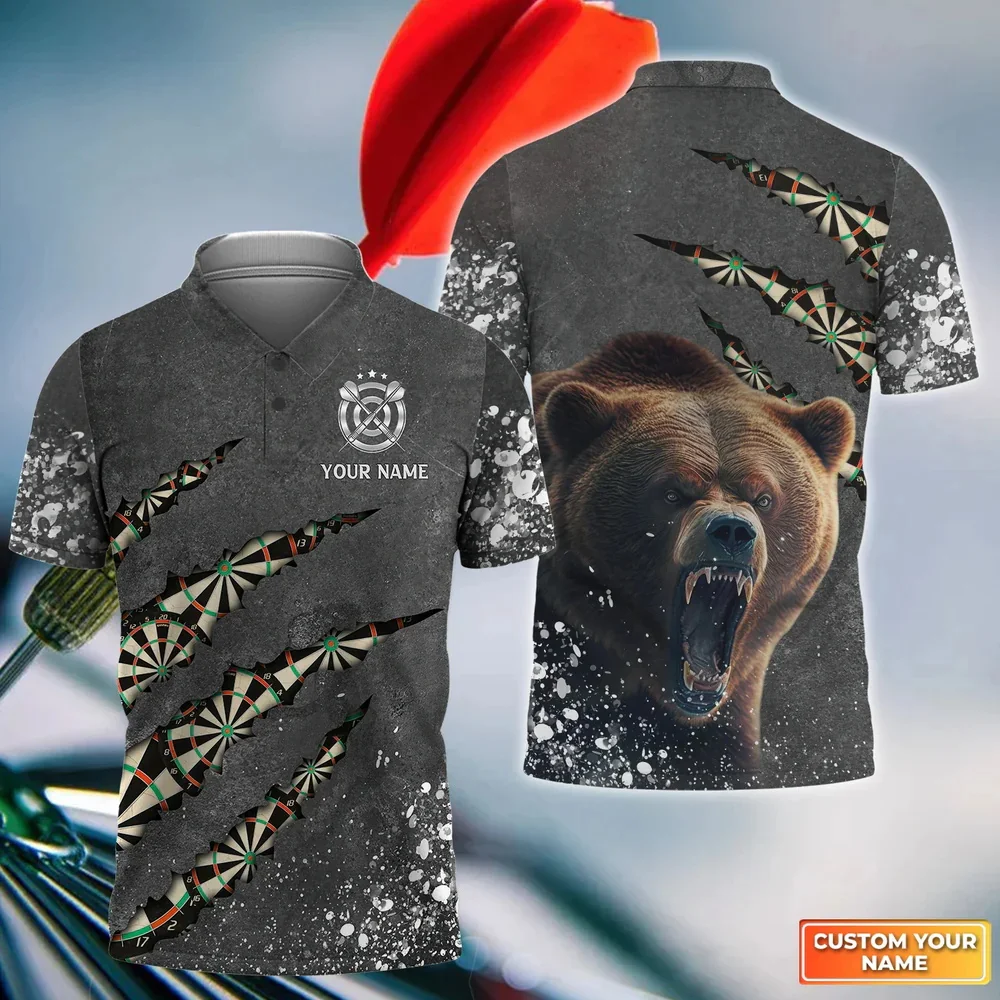 Brown Tattoo Darts personalisierter Name 3D-gedrucktes Sommer-Poloshirt Unisex Kurzarmhemden Geschenk für Dartspieler POL-45 – Detail 24