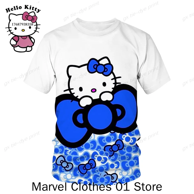 

Футболка Kawaii Hello Kitty 3D, Детская футболка с рисунком аниме, летние детские топы с коротким рукавом для мальчиков и девочек, крутая летняя футболка