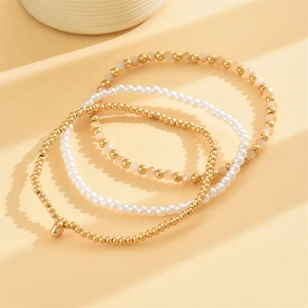 Simple Trendy Simulated Pearl Rice Beads Anklets For Women Gold Color Foot Chain Ankle Bracelet Beach Jewelry Summer Accessories