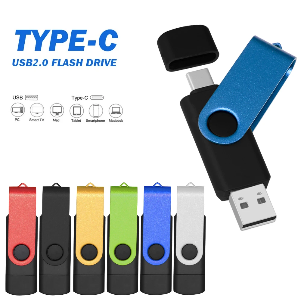 Metal USB 2.0 Flash Drive Type C OTG Pen Drive 8GB 128GB 64GB 32GB 16GB USB Stick 2.0 Pendrive for Type-C Device SmartPhone Logo usb 256gb
