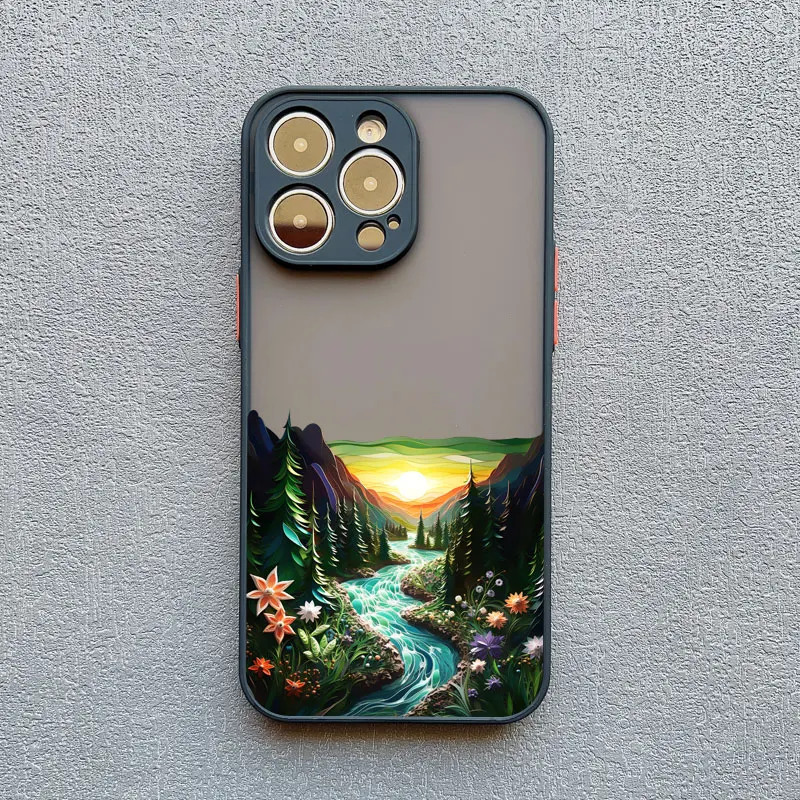 Wald landschaft Berg Fluss Landschaft Handy hülle für iPhone 15 14 13 12 11 Pro Max Mini Plus x xr xs 7 8 stoß feste Rückseite – Detail 5
