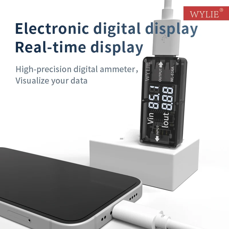 WYLIE WL-616A 미니 휴대용 USB 테스터, 휴대폰 디지털 디스플레이 충전 전압 및 전류 USB 충전 감지 도구