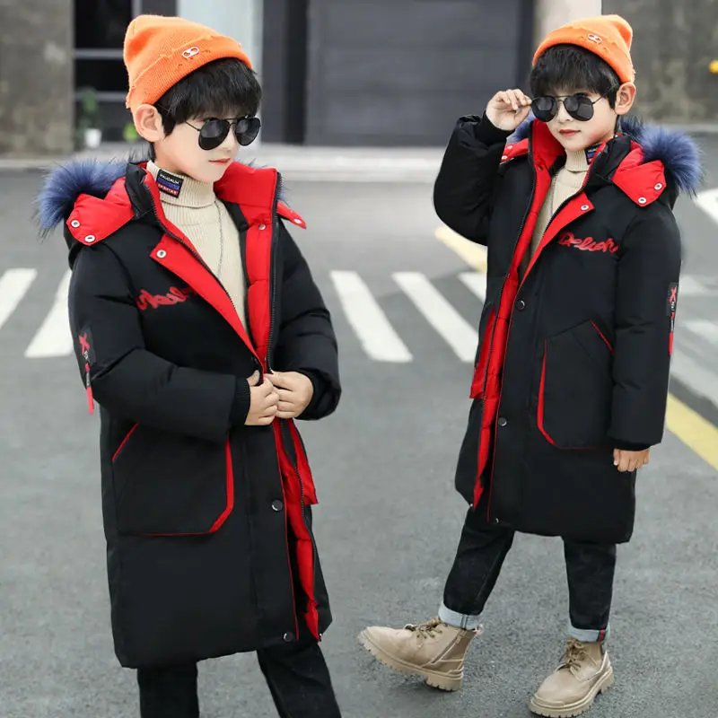 

-30 Degrees Children's Parkas Boys Winter 9 12 14 Years Warm Coats Teen Outerwear Thicken Hooded Jackets Kids Outdoor Coat Parka