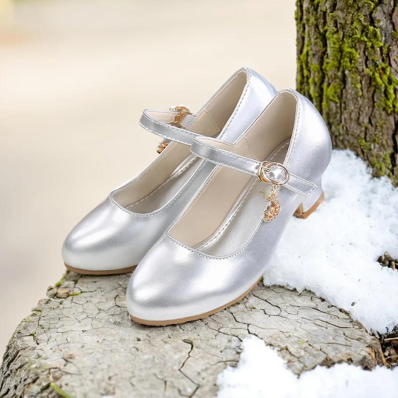 Children Girls Leather Shoes Princess High Heel Shoes for Kids Girls Performance Dress Student Show Dance Sandals 26-41 leather shoes girls shoes girls sandals girls high heel shoes