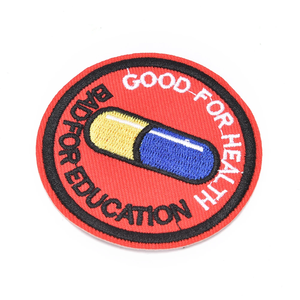 Description Picture 5 of item1pc Japanese Akira Kaneda Good For Health Bad For Education Iron Sew On Patch Akira Pill Anime Cosplay Tetsuo Badge Applique