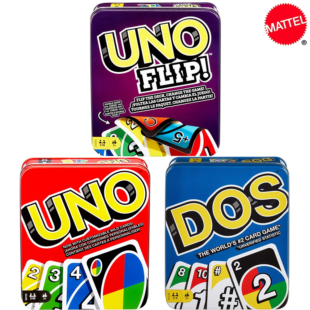 Mattel Uno Dos Flip! Tin Box Family Card Game Entertainment Fun Poker Party  Games Playing Cards Kids Toys - Card Games - AliExpress