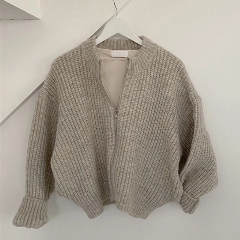 Women Autumn Zipper Sweater Knitted Cardigan