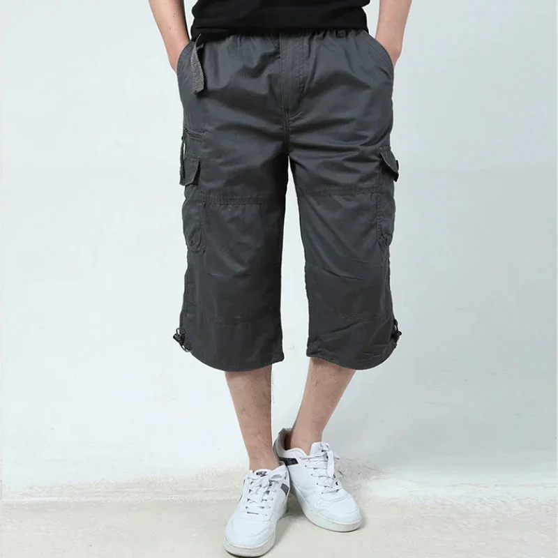 Sport shorts Summer Multi Pockets Hiking Cropped Trousers Men Camouflage Military Tactical Shorts Long Length Casual Cotton Cargo 5XL