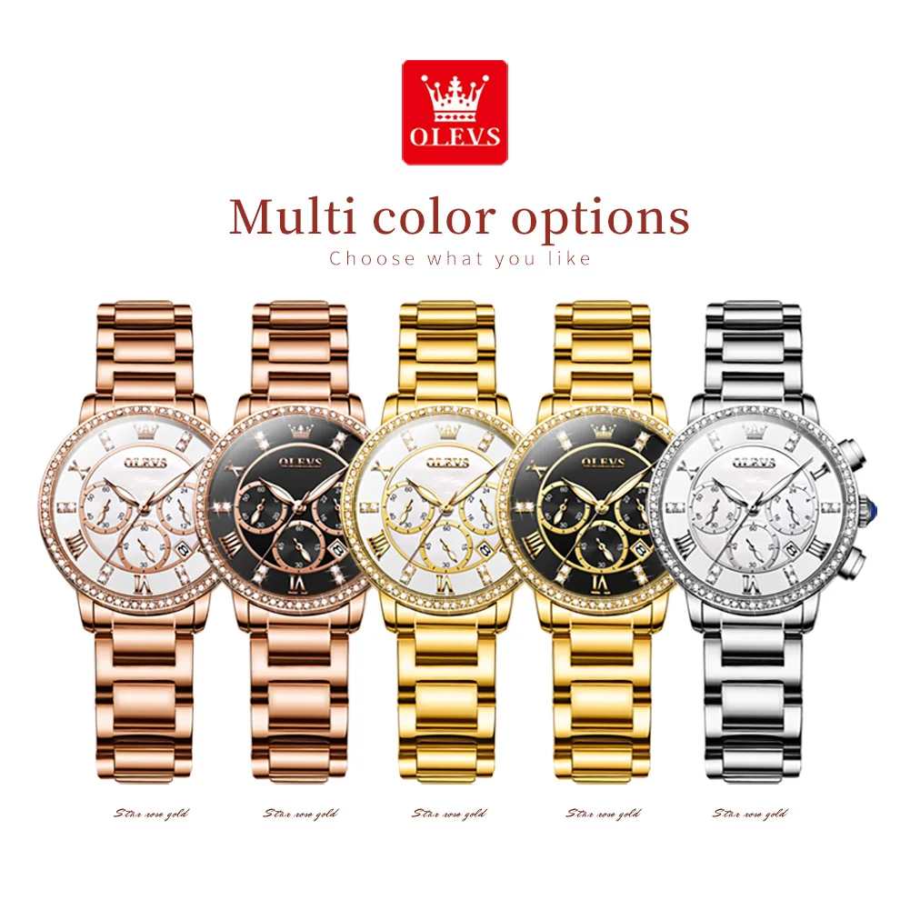 OLEVS 9976 Quartz Watch Women Top Brand Luxury Elegant Multifunction  Design Stainless Steel Luminous Waterproof Wristwatch Gift
