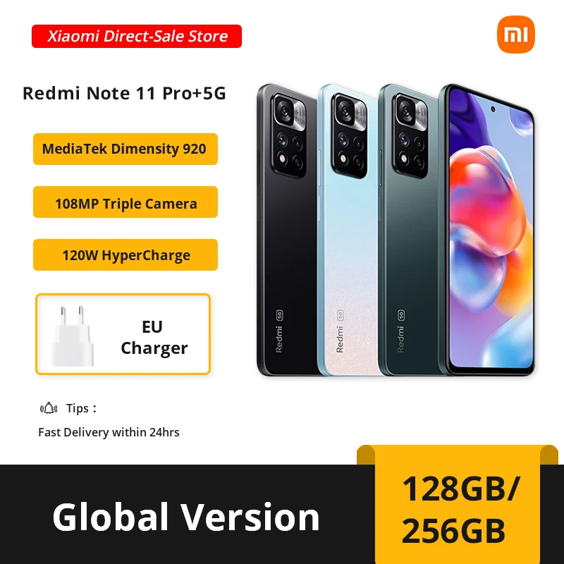 Versione Globale Xiaomi Redmi Note 11 Pro + 5G Plus 120W Hypercharge Dimensity 920 120Hz Amoled 108Mp Tripla Fotocamera