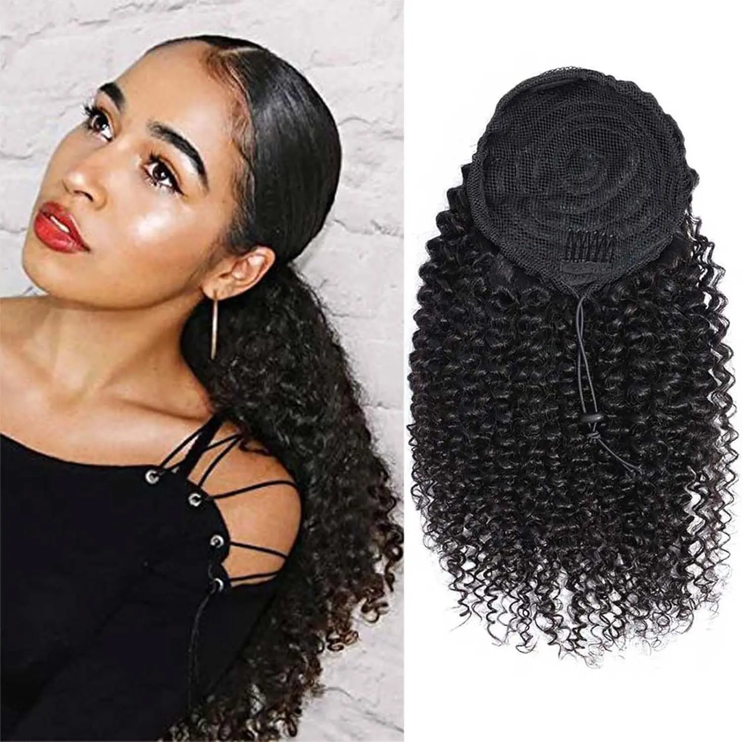 Curly Clip Ponytail Human Hair 100gram Brazilian Virgin Kinky Curly Human Hair Drawstring Ponytail Extension For Black Women