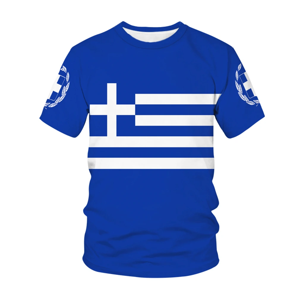 

Greece National Flag Pattern T-shirt Men's Hot-selling New Summer Women's Short-sleeved T-shirt Top Shirt Children's 3D