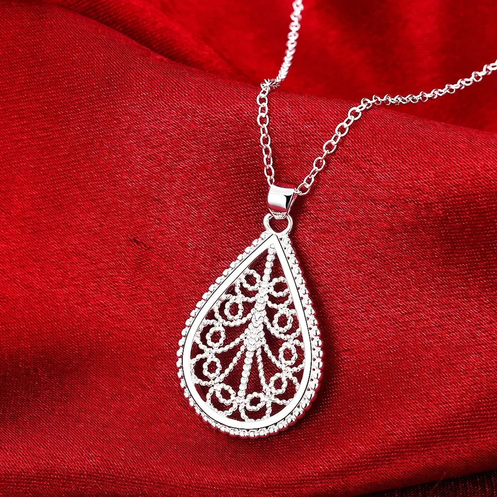 45cm Charms 925 Sterling Silver Necklace Pretty Drop Shape Pattern for Women Fashion Party Wedding Jewelry Gifts Chains